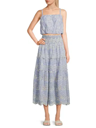 Change of Scenery Women's Dani Embroidered Striped Cotton Cami Top - Sky Natural | Thumbnail 2 Change of Scenery Women's Dani Embroidered Striped Cotton Cami Top - Sky Natural | Thumbnail 2