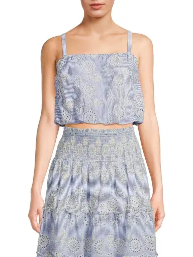 Change of Scenery Women's Dani Embroidered Striped Cotton Cami Top - Sky Natural | Thumbnail 3 Change of Scenery Women's Dani Embroidered Striped Cotton Cami Top - Sky Natural | Thumbnail 3