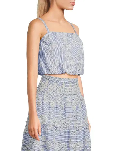 Change of Scenery Women's Dani Embroidered Striped Cotton Cami Top - Sky Natural | Thumbnail 4 Change of Scenery Women's Dani Embroidered Striped Cotton Cami Top - Sky Natural | Thumbnail 4