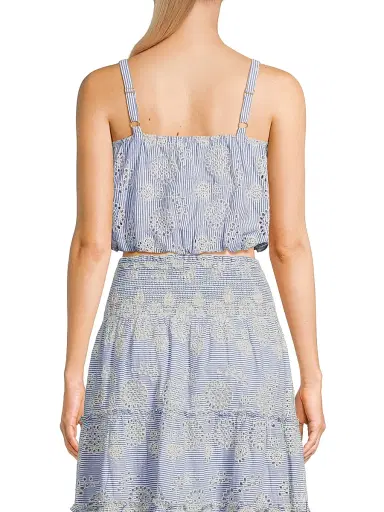 Change of Scenery Women's Dani Embroidered Striped Cotton Cami Top - Sky Natural | Thumbnail 5 Change of Scenery Women's Dani Embroidered Striped Cotton Cami Top - Sky Natural | Thumbnail 5