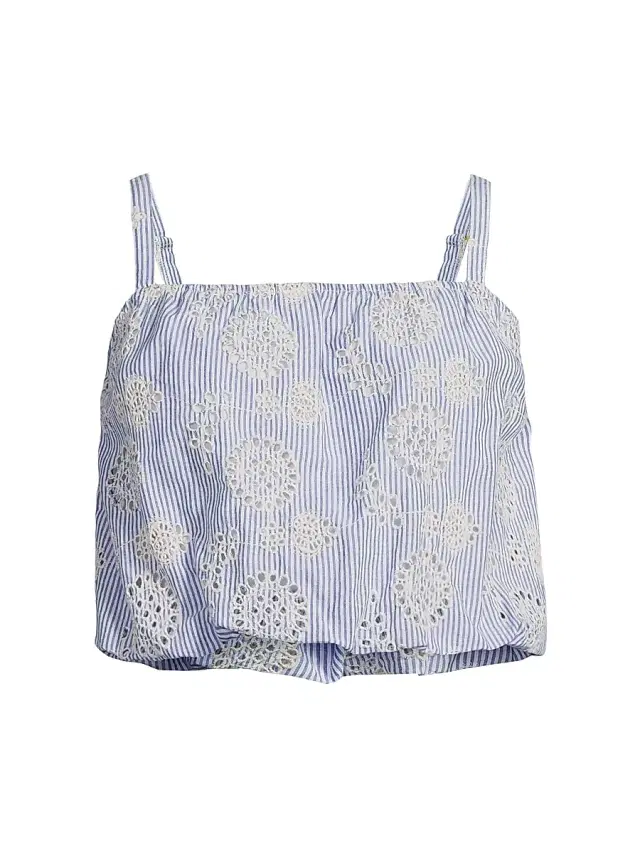 Change of Scenery Women's Dani Embroidered Striped Cotton Cami Top - Sky Natural