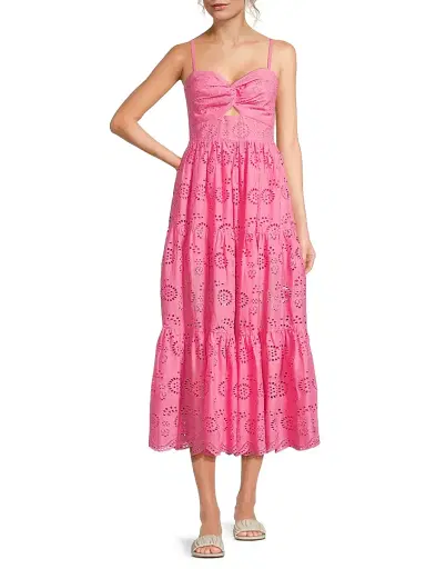 Change of Scenery Women's Jillian Eyelet Midi-Dress - Hibiscus - Size Large | Thumbnail 2 Change of Scenery Women's Jillian Eyelet Midi-Dress - Hibiscus - Size Large | Thumbnail 2
