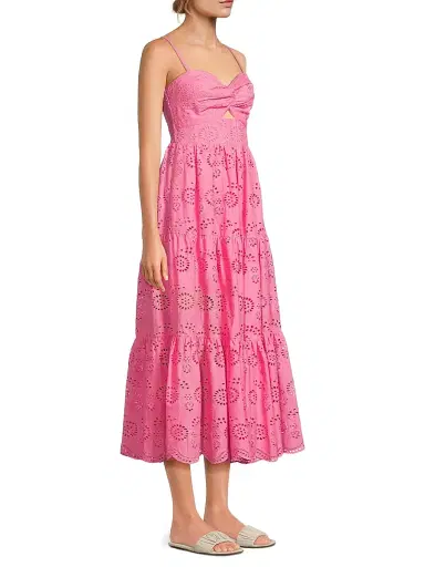 Change of Scenery Women's Jillian Eyelet Midi-Dress - Hibiscus - Size Large | Thumbnail 4 Change of Scenery Women's Jillian Eyelet Midi-Dress - Hibiscus - Size Large | Thumbnail 4