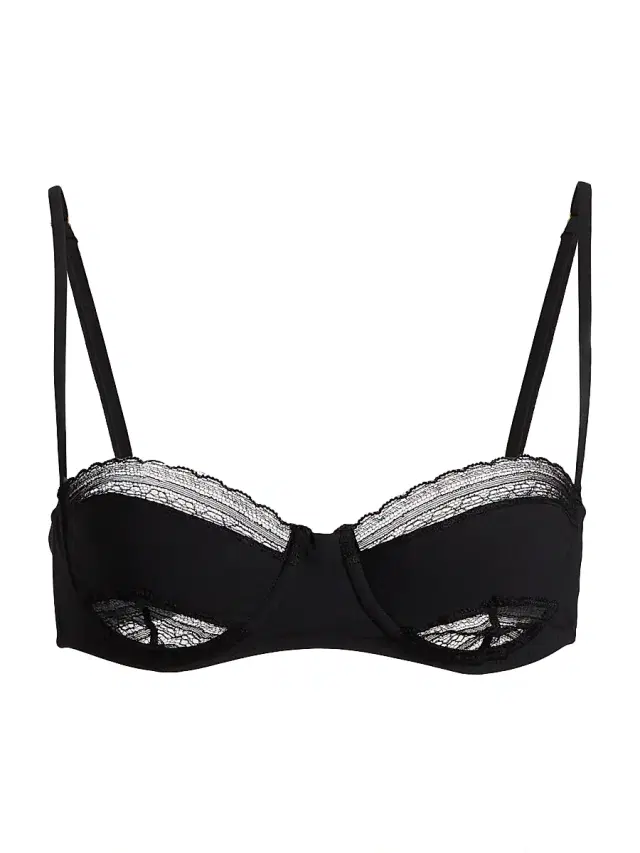 Women's Lace Balconette Bikini Top - Black