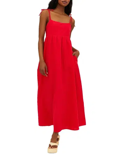 BEACH RIOT Women's Valory Cotton-Linen Maxi Dress - Red - Size Medium | Thumbnail 3