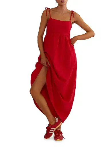 BEACH RIOT Women's Valory Cotton-Linen Maxi Dress - Red - Size Medium | Thumbnail 8
