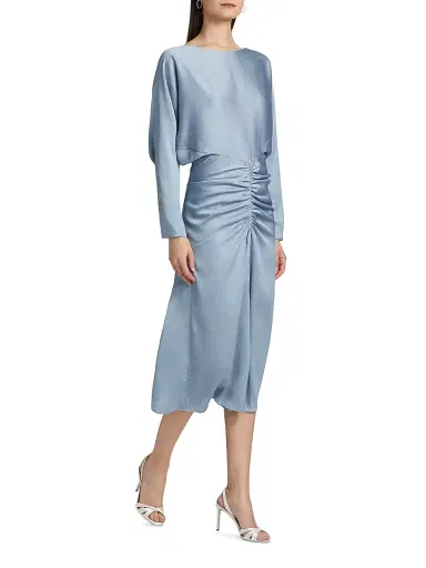 Amsale Women's Draped Ruched Midi-Dress - Smokey Blue - Size 12 | Thumbnail 2 Amsale Women's Draped Ruched Midi-Dress - Smokey Blue - Size 12 | Thumbnail 2