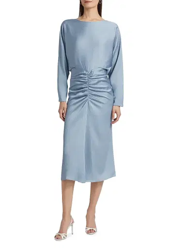 Amsale Women's Draped Ruched Midi-Dress - Smokey Blue - Size 12 | Thumbnail 3 Amsale Women's Draped Ruched Midi-Dress - Smokey Blue - Size 12 | Thumbnail 3