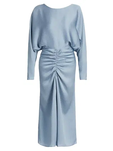 Amsale Women's Draped Ruched Midi-Dress - Smokey Blue - Size 12 | Thumbnail 1 Amsale Women's Draped Ruched Midi-Dress - Smokey Blue - Size 12 | Thumbnail 1