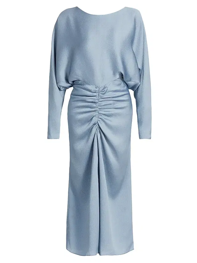 Women's Draped Ruched Midi-Dress - Smokey Blue