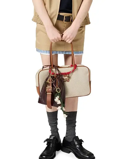 Miu Miu Women's Beau Canvas and Leather Top Handle Bag - Beige Khaki | Thumbnail 2 Miu Miu Women's Beau Canvas and Leather Top Handle Bag - Beige Khaki | Thumbnail 2