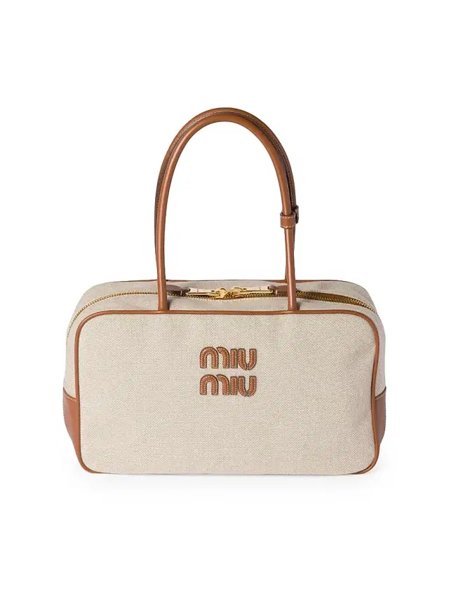 Miu Miu Women's Beau Canvas and Leather Top Handle Bag - Beige Khaki