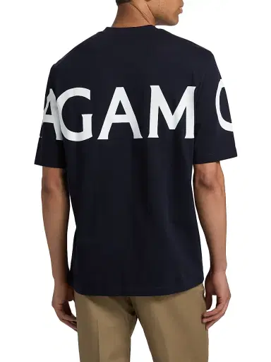 FERRAGAMO Men's Logo Crewneck T-Shirt - New Navy White | Thumbnail 5 FERRAGAMO Men's Logo Crewneck T-Shirt - New Navy White | Thumbnail 5