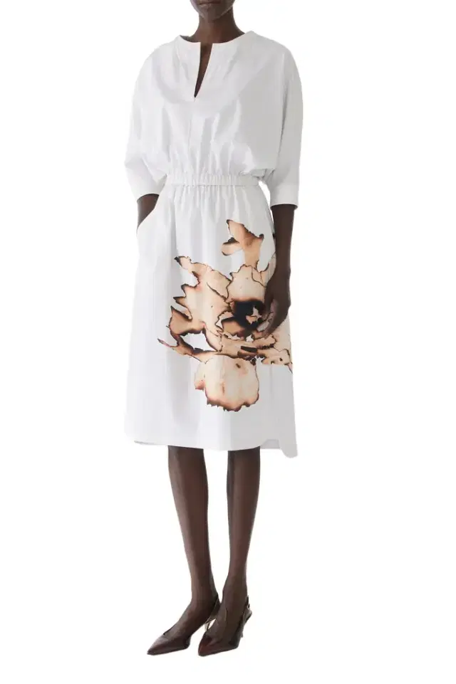 Jason Wu Collection DOLMAN SLEEVE COTTON DRESS WITH FLORAL PRINT