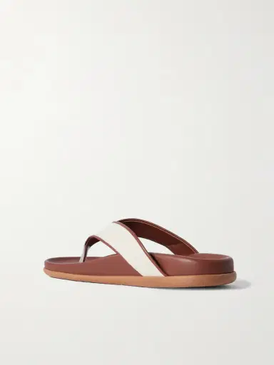 Ancient Greek Sandals Charys Leather-trimmed Canvas Flip Flops | Thumbnail 3 Ancient Greek Sandals Charys Leather-trimmed Canvas Flip Flops | Thumbnail 3