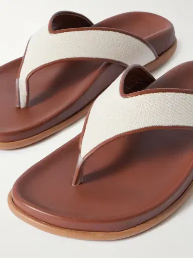 Ancient Greek Sandals Charys Leather-trimmed Canvas Flip Flops | Thumbnail 4 Ancient Greek Sandals Charys Leather-trimmed Canvas Flip Flops | Thumbnail 4