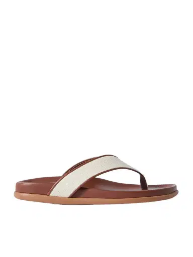 Ancient Greek Sandals Charys Leather-trimmed Canvas Flip Flops | Thumbnail 1 Ancient Greek Sandals Charys Leather-trimmed Canvas Flip Flops | Thumbnail 1
