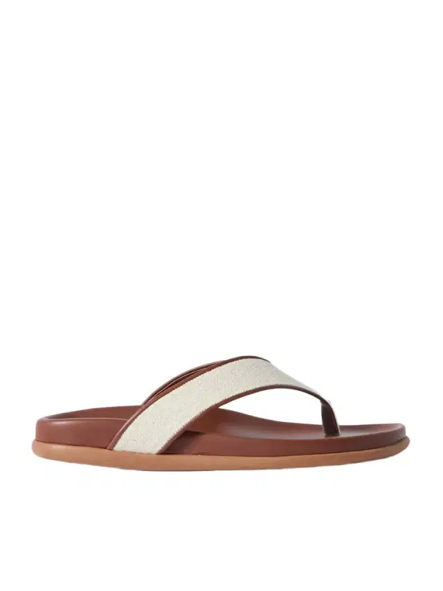 Charys Leather-trimmed Canvas Flip Flops