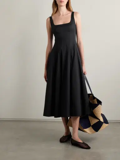 Staud Wells Pleated Cotton-blend Poplin Midi Dress | Thumbnail 2 Staud Wells Pleated Cotton-blend Poplin Midi Dress | Thumbnail 2