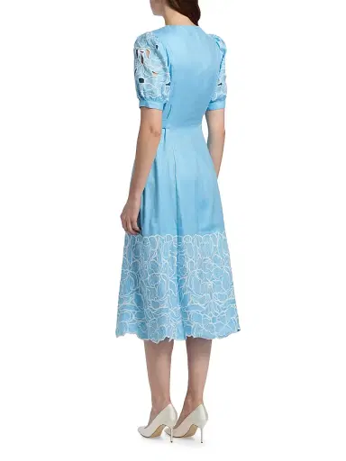 Elie Tahari Women's The Jade Linen Embroidered Midi-Dress - Water Drop | Thumbnail 5