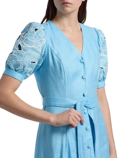 Elie Tahari Women's The Jade Linen Embroidered Midi-Dress - Water Drop | Thumbnail 6