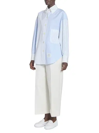 Thom Browne Women's Striped Cotton Poplin Supersized Button-Down Shirt - Light Blue - Size 8 | Thumbnail 2 Thom Browne Women's Striped Cotton Poplin Supersized Button-Down Shirt - Light Blue - Size 8 | Thumbnail 2