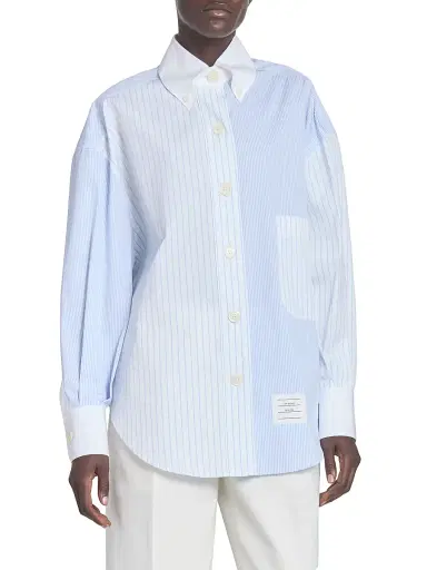 Thom Browne Women's Striped Cotton Poplin Supersized Button-Down Shirt - Light Blue - Size 8 | Thumbnail 3 Thom Browne Women's Striped Cotton Poplin Supersized Button-Down Shirt - Light Blue - Size 8 | Thumbnail 3