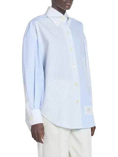 Thom Browne Women's Striped Cotton Poplin Supersized Button-Down Shirt - Light Blue - Size 8 | Thumbnail 4 Thom Browne Women's Striped Cotton Poplin Supersized Button-Down Shirt - Light Blue - Size 8 | Thumbnail 4
