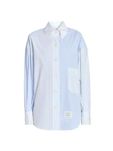 Thom Browne Women's Striped Cotton Poplin Supersized Button-Down Shirt - Light Blue - Size 8 | Thumbnail 1 Thom Browne Women's Striped Cotton Poplin Supersized Button-Down Shirt - Light Blue - Size 8 | Thumbnail 1