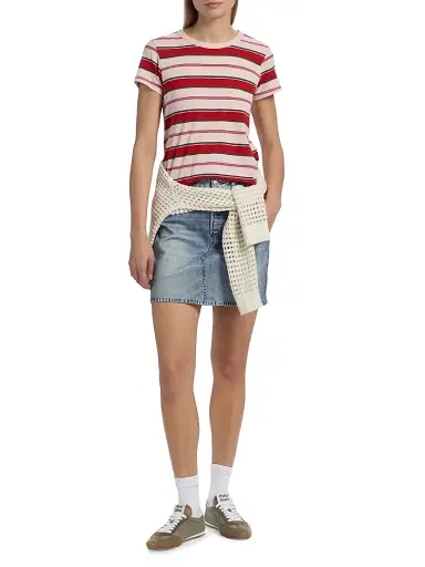 rag & bone Women's The Slub Stripe T-Shirt - Pink Multi | Thumbnail 2