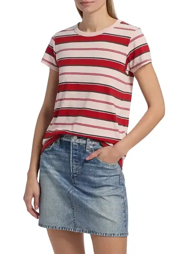 rag & bone Women's The Slub Stripe T-Shirt - Pink Multi | Thumbnail 3