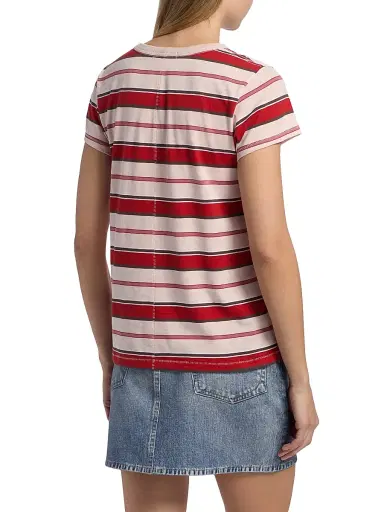 rag & bone Women's The Slub Stripe T-Shirt - Pink Multi | Thumbnail 5