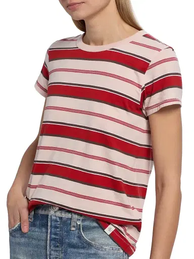 rag & bone Women's The Slub Stripe T-Shirt - Pink Multi | Thumbnail 6