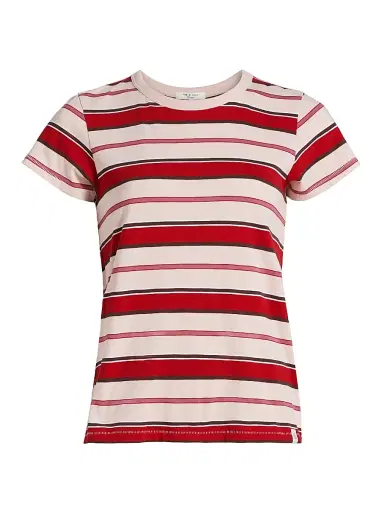 rag & bone Women's The Slub Stripe T-Shirt - Pink Multi | Thumbnail 1
