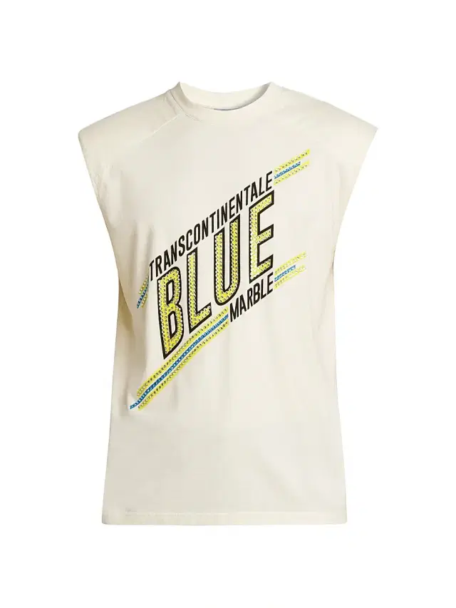 Bluemarble Men's Padded Shoulder Sleeveless T-Shirt - White