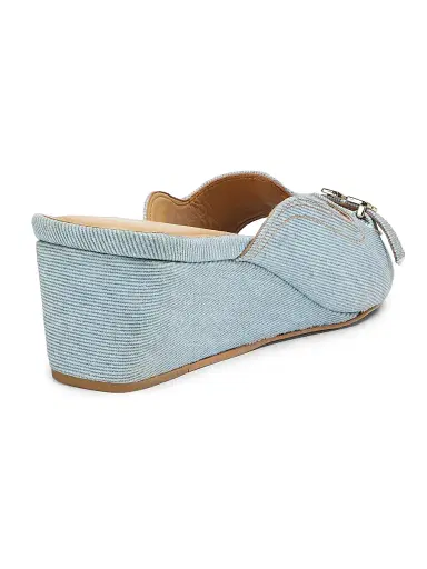 Ganni Women's Butterfly Wedge Denim Mule Sandals - Niagara Mist | Thumbnail 3 Ganni Women's Butterfly Wedge Denim Mule Sandals - Niagara Mist | Thumbnail 3