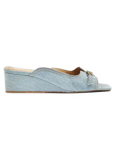 Ganni Women's Butterfly Wedge Denim Mule Sandals - Niagara Mist | Thumbnail 1 Ganni Women's Butterfly Wedge Denim Mule Sandals - Niagara Mist | Thumbnail 1