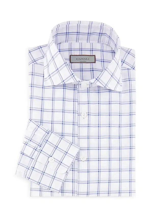 Canali Men's Plaid Cotton Sport Shirt - Blue