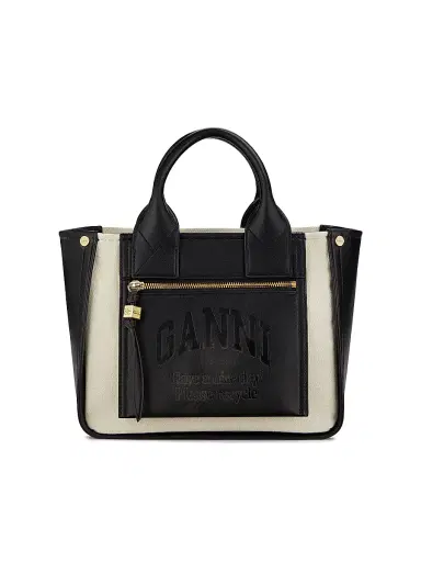 Ganni Women's Small Canvas Pocket Tote Bag - Black | Thumbnail 1
