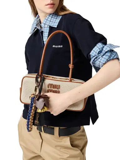 Miu Miu Women's Beau Canvas and Leather Top Handle Bag | Thumbnail 5 Miu Miu Women's Beau Canvas and Leather Top Handle Bag | Thumbnail 5