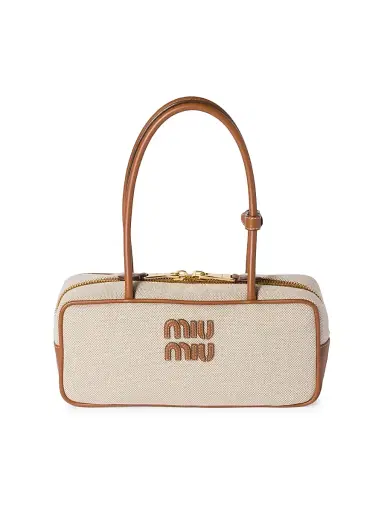 Miu Miu Women's Beau Canvas and Leather Top Handle Bag | Thumbnail 1 Miu Miu Women's Beau Canvas and Leather Top Handle Bag | Thumbnail 1