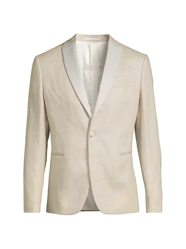 Men's Metallic Linen Dinner Jacket - Beige - Size 40