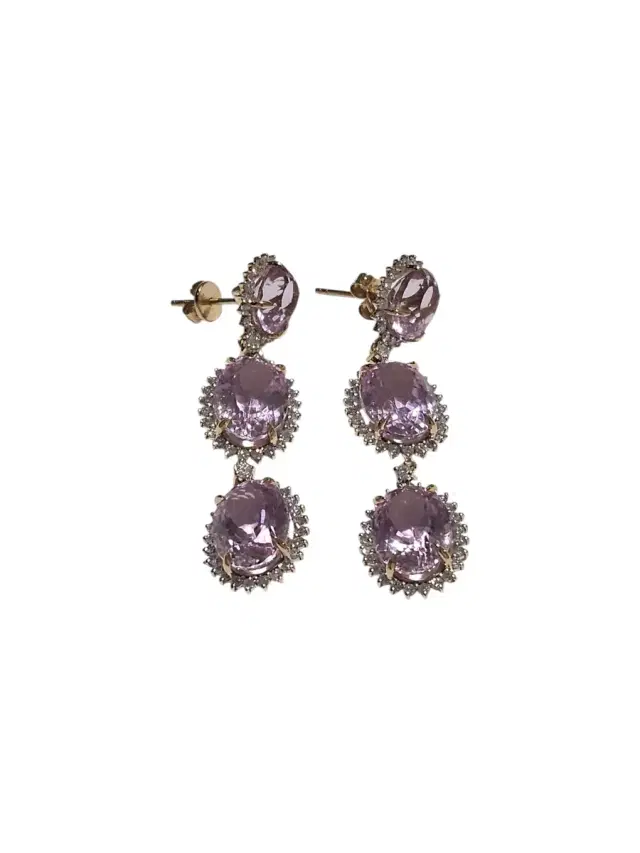 Wish Fine Jewelry Kunzite Diamond 18K Gold Earrings