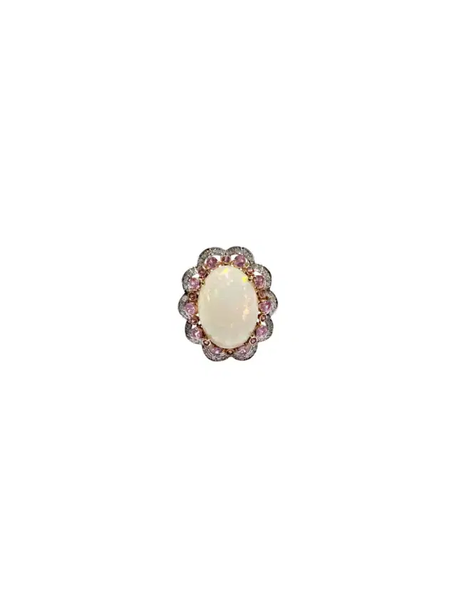 Wish Fine Jewelry Opal Pink Sapphire Diamonds 18K Gold Ring