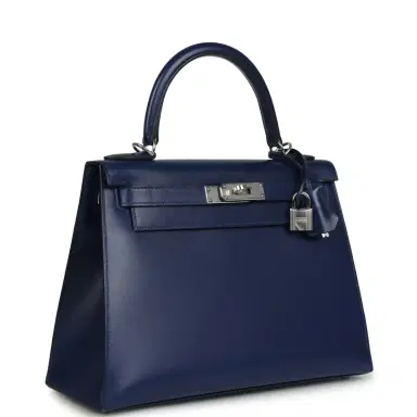 HERMÈS Pre-owned Hermes Kelly Sellier 28 Bleu Saphir Box Palladium Hardware | Thumbnail 2