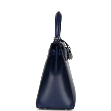 HERMÈS Pre-owned Hermes Kelly Sellier 28 Bleu Saphir Box Palladium Hardware | Thumbnail 3