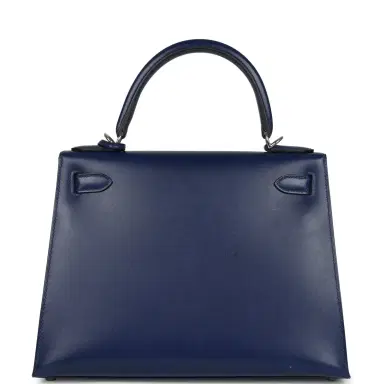 HERMÈS Pre-owned Hermes Kelly Sellier 28 Bleu Saphir Box Palladium Hardware | Thumbnail 4