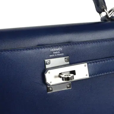 HERMÈS Pre-owned Hermes Kelly Sellier 28 Bleu Saphir Box Palladium Hardware | Thumbnail 7