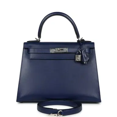 HERMÈS Pre-owned Hermes Kelly Sellier 28 Bleu Saphir Box Palladium Hardware | Thumbnail 1
