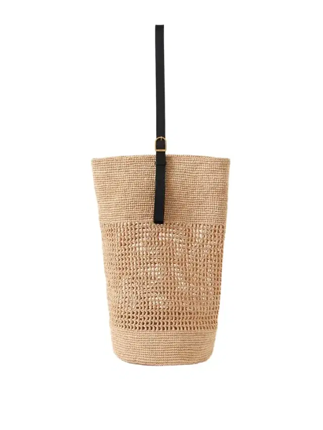 Billie Leather-trimmed Raffia Bucket Bag